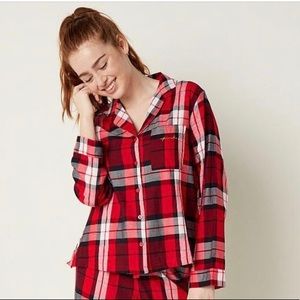 NEW Victoria Secret Pajama TOP Red plaids Flanel size Medium